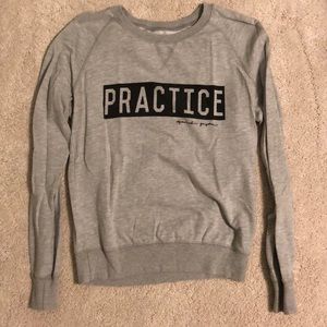 Thin, grey sweatshirt, snug fit